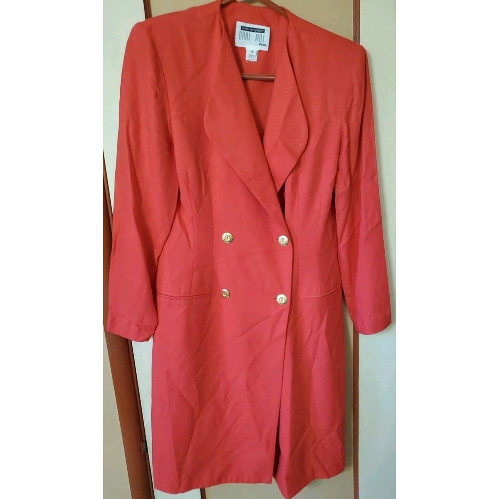 Dani Max Size 6P Double Breasted Jacket Dress Red Polyester Long Sleeve